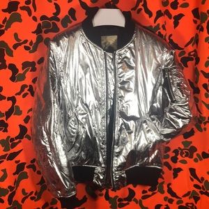 Monitaly silver metallic bomber jacket size 42 M-L